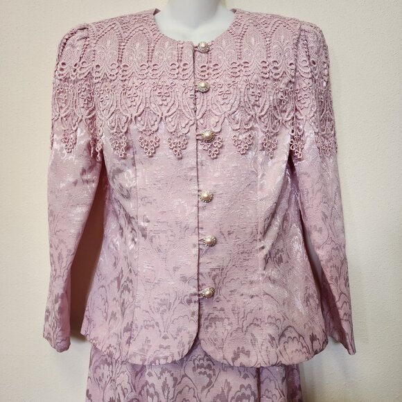 Vintage 2pc Skirt Top In the Mood 10 Pink Floral Lace Boho Fairy Wedding Mother - Picture 3 of 16